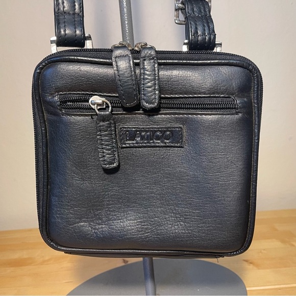 LATICO Black Leather Crossbody Messenger Camera Bag Case Organizer - Picture 4 of 15